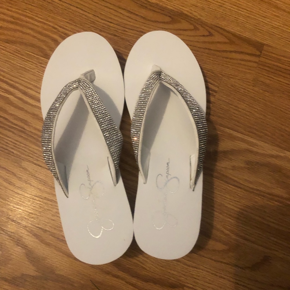 Jessica Simpson White/ Silver Wedge Flip Flops-Brand New in Box! Size 9